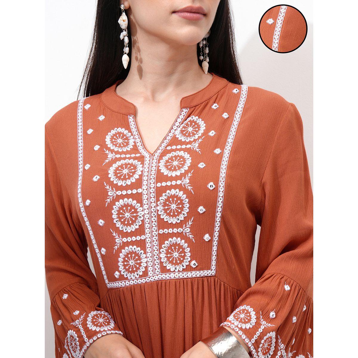Vishudh Women Embroidered Long Sleeves A-Line Midi Dress-women-clothing-ethnicwear-dresses-image-5
