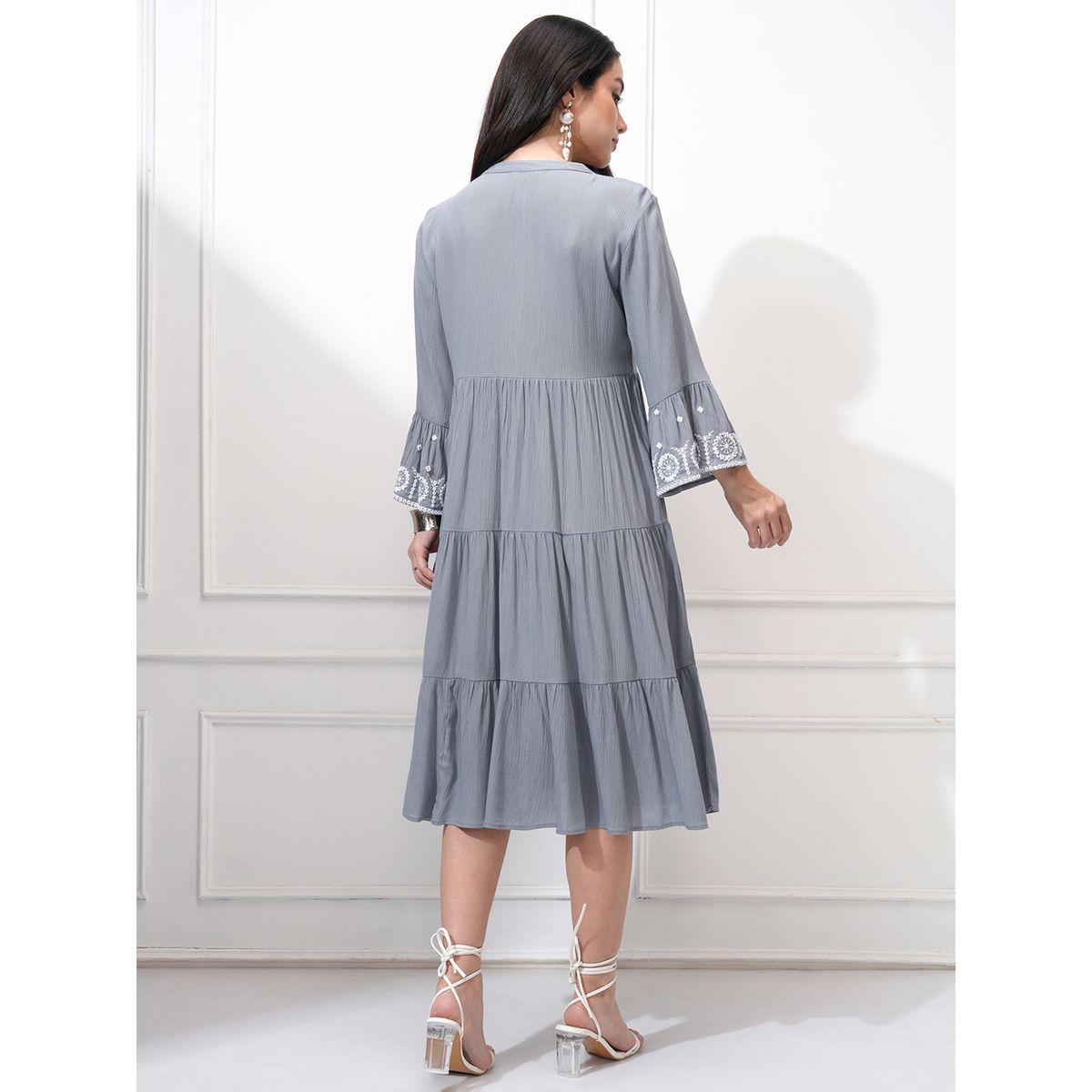 Vishudh Women Embroidered Long Sleeves A-Line Midi Dress-women-clothing-ethnicwear-dresses-image-3