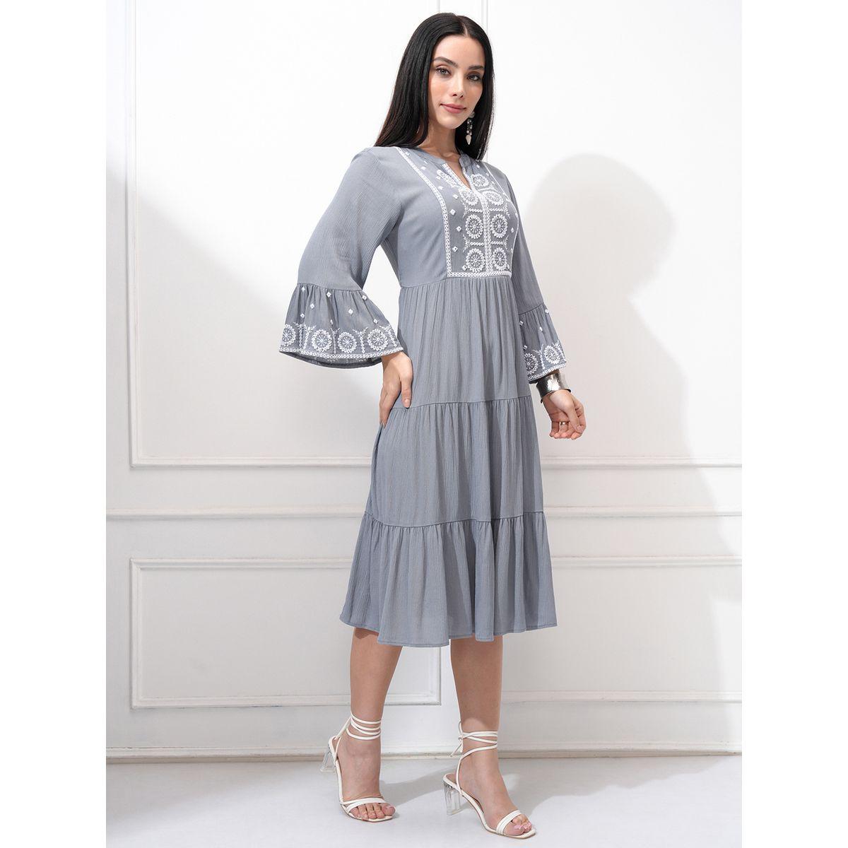 Vishudh Women Embroidered Long Sleeves A-Line Midi Dress-women-clothing-ethnicwear-dresses-image-4