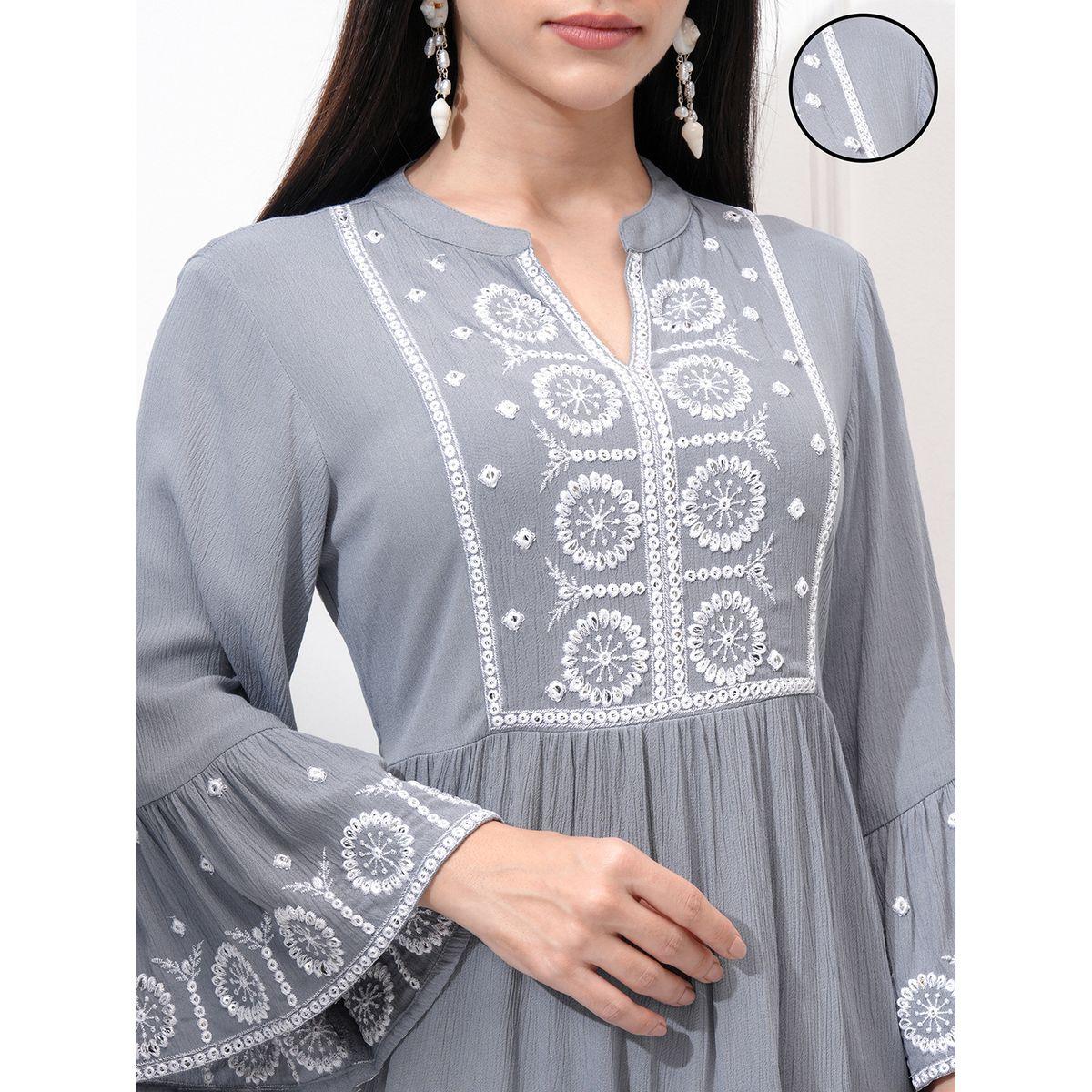 Vishudh Women Embroidered Long Sleeves A-Line Midi Dress-women-clothing-ethnicwear-dresses-image-5