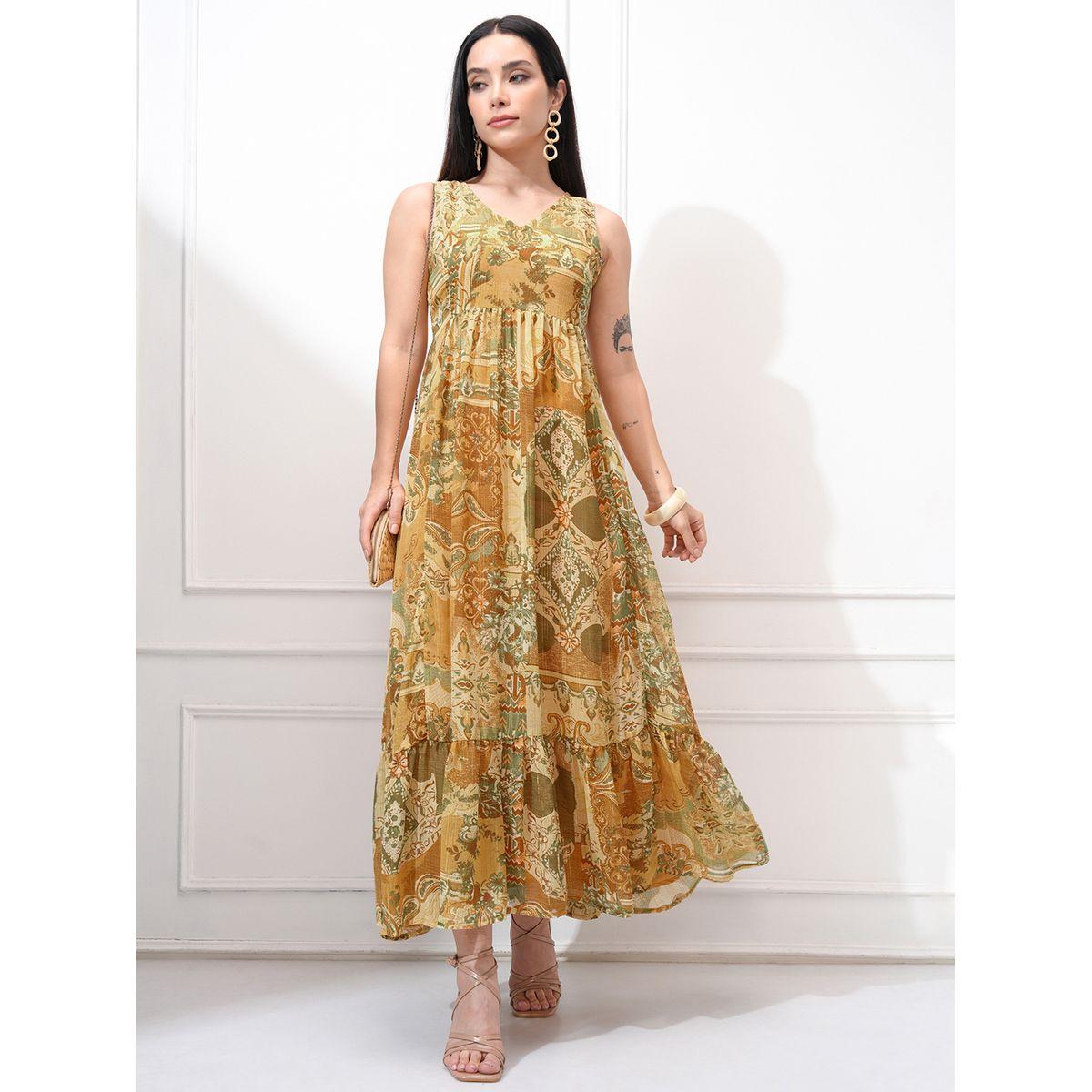 فستان طويل مطبع بالكامل بحافة واسعة-women-clothing-ethnicwear-dresses-image-1