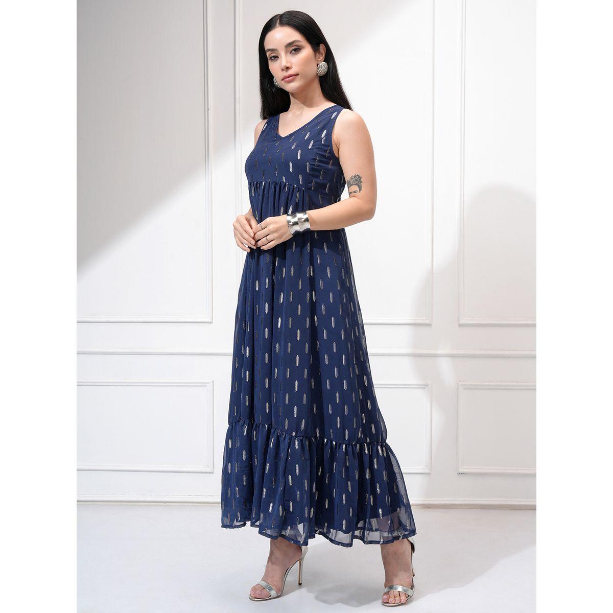 Vishudh Women Ethnic Motifs Pattern V Neck A-Line Maxi Dress-women-clothing-ethnicwear-dresses-image-2