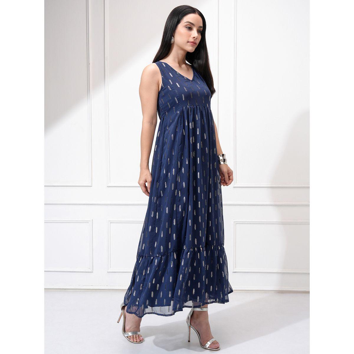 Vishudh Women Ethnic Motifs Pattern V Neck A-Line Maxi Dress-women-clothing-ethnicwear-dresses-image-4