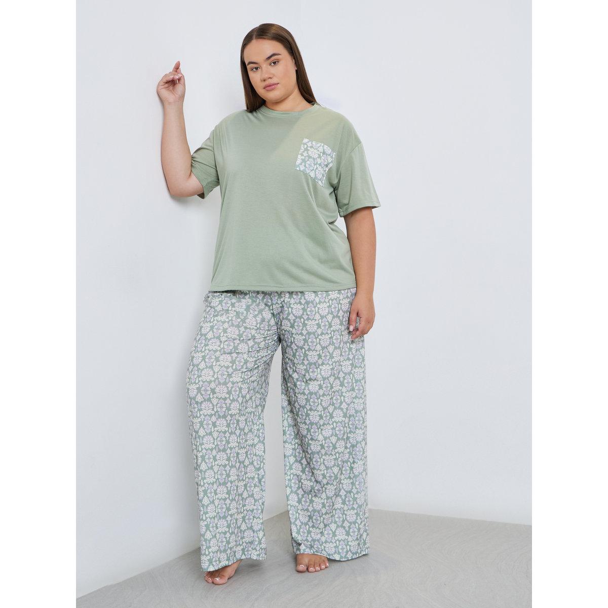 Styli Plus Damask Pocket Print T-Shirt and Pyjama Set-women-clothing-nightwear-pyjamas-longsets-image-1