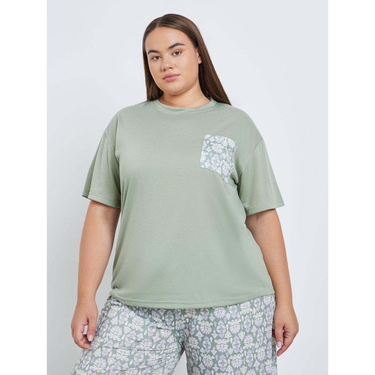 Styli Plus Damask Pocket Print T-Shirt and Pyjama Set-women-clothing-nightwear-pyjamas-longsets-image-2