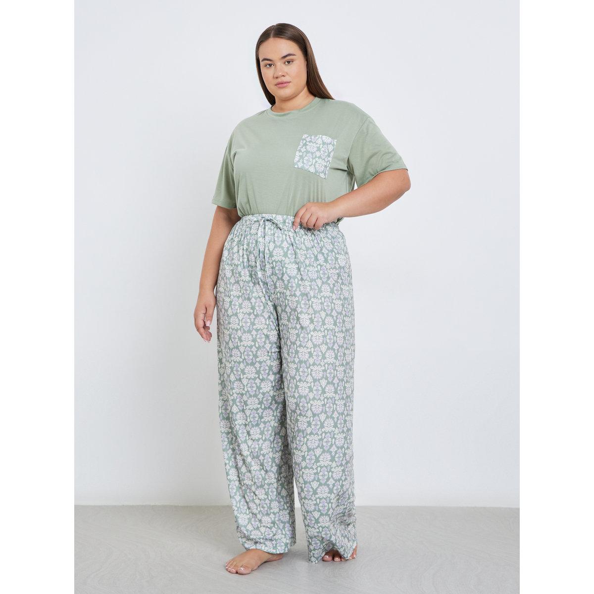 Styli Plus Damask Pocket Print T-Shirt and Pyjama Set-women-clothing-nightwear-pyjamas-longsets-image-4