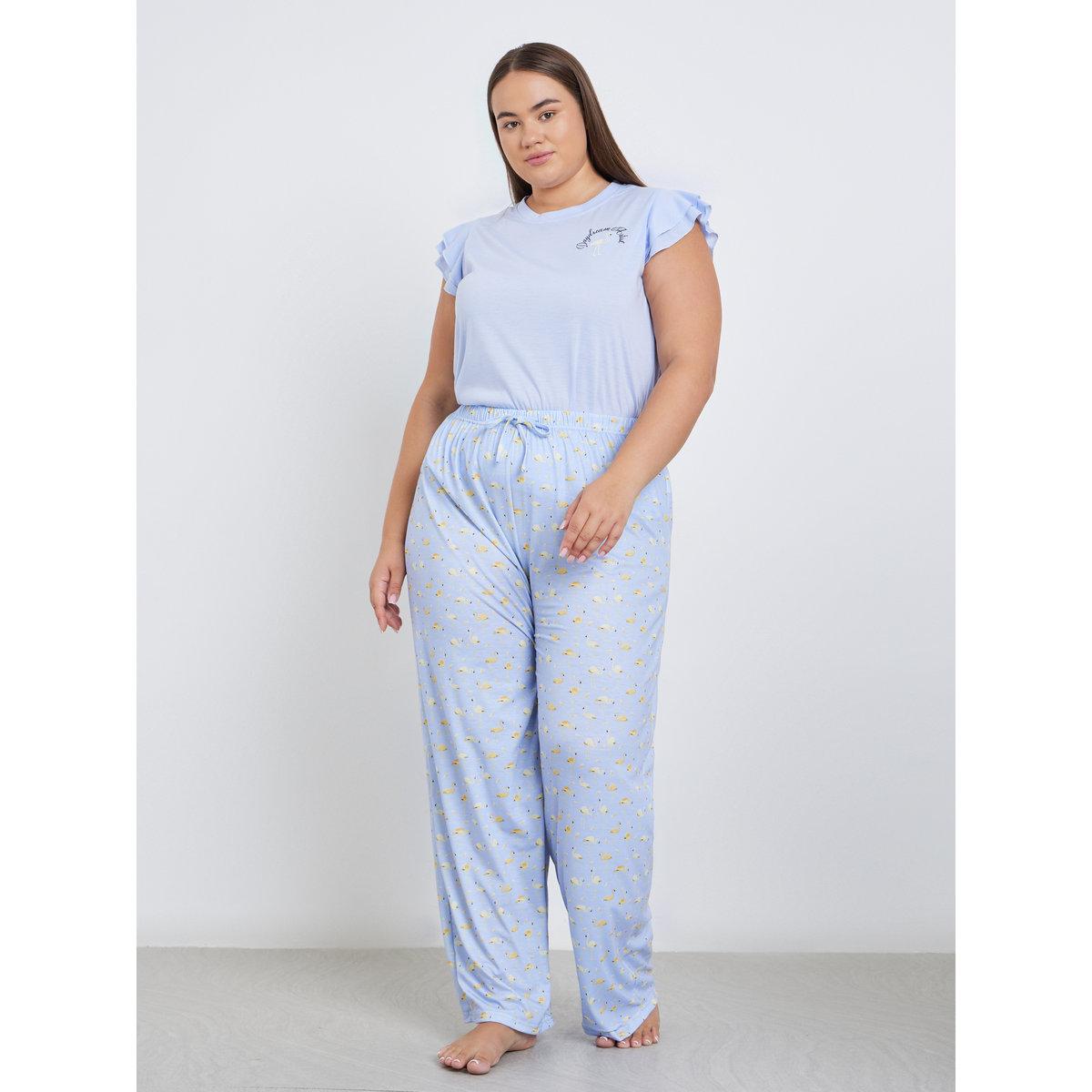 طقم من بنطال بيجاما وتيشيرت كت بمقاس كبير-women-clothing-nightwear-pyjamas-longsets-image-4