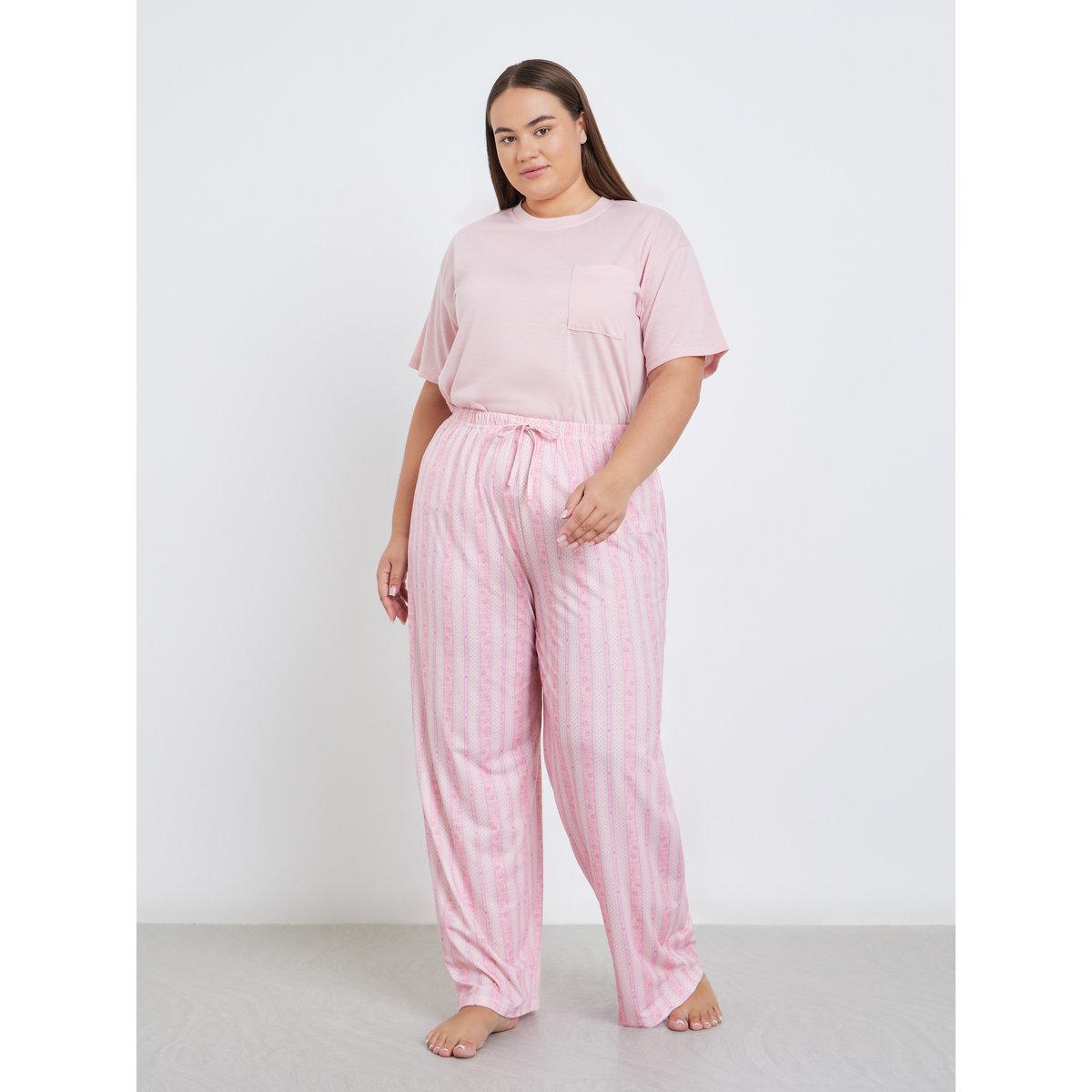 طقم من بنطال بيجاما مخطط وتيشيرت بمقاس كبير-women-clothing-nightwear-pyjamas-longsets-image-4