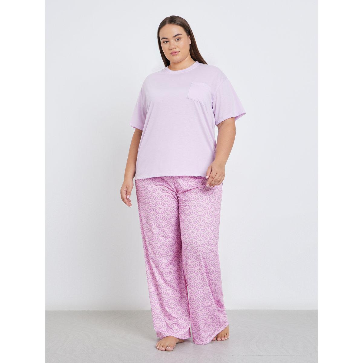 طقم من بنطال بيجاما مخطط وتيشيرت بمقاس كبير-women-clothing-nightwear-pyjamas-longsets-image-2