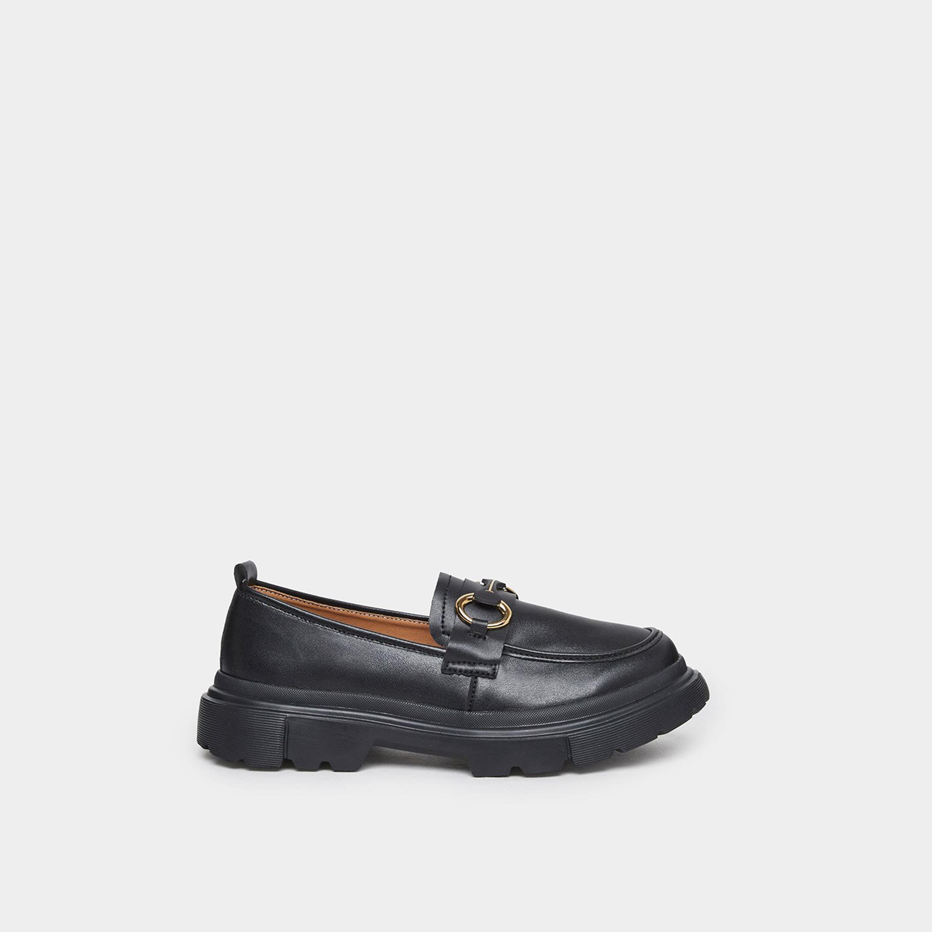 Styli Women Black Chunky Sole Loafers with Metal Accent-women-shoes-flats-loafers-image-3