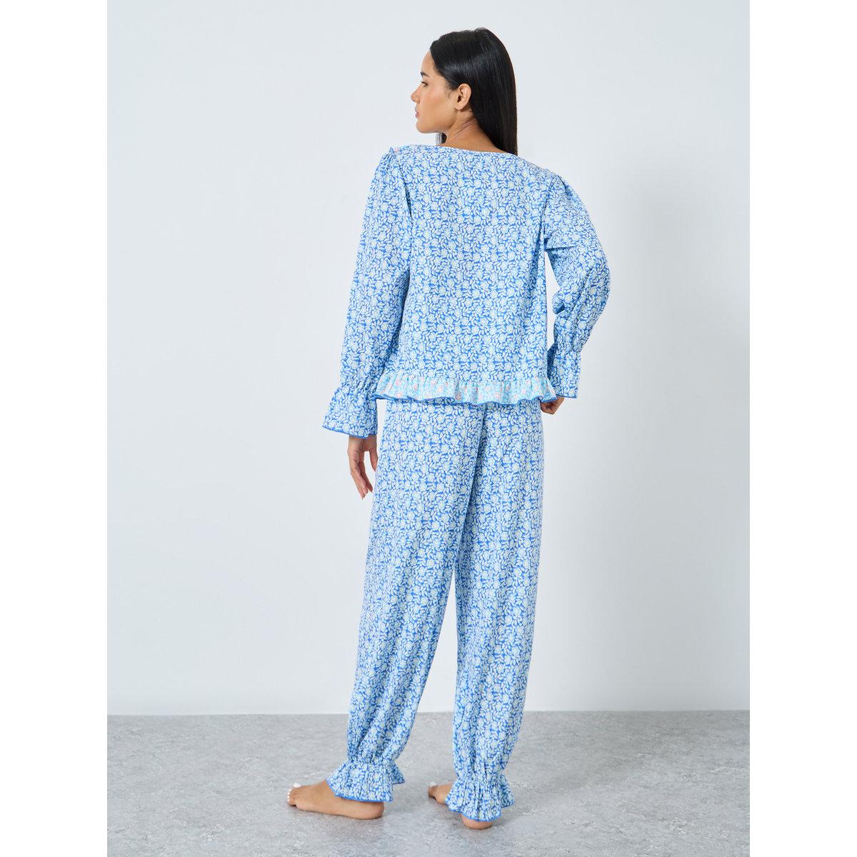 طقم من بنطال بيجاما وبلوزة بطبعة زهور-women-clothing-nightwear-pyjamas-longsets-image-6