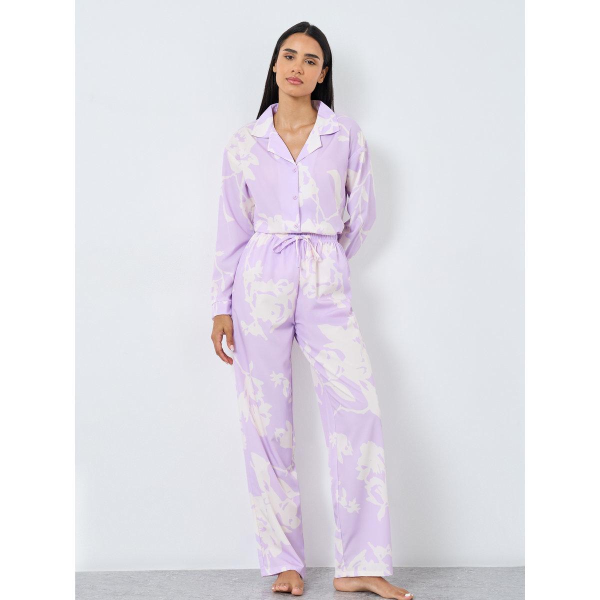 طقم من بنطال بيجاما وبلوزة بطبعة زهور-women-clothing-nightwear-pyjamas-longsets-image-5