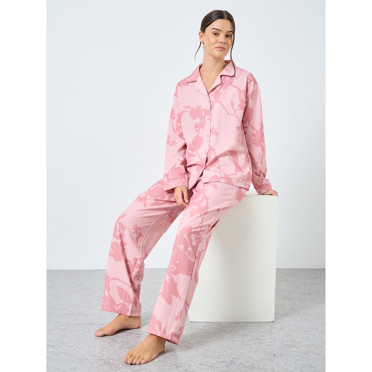 Styli Large Scale Tonal Floral Print Shirt and Pyjama Set-women-clothing-nightwear-pyjamas-longsets-image-1