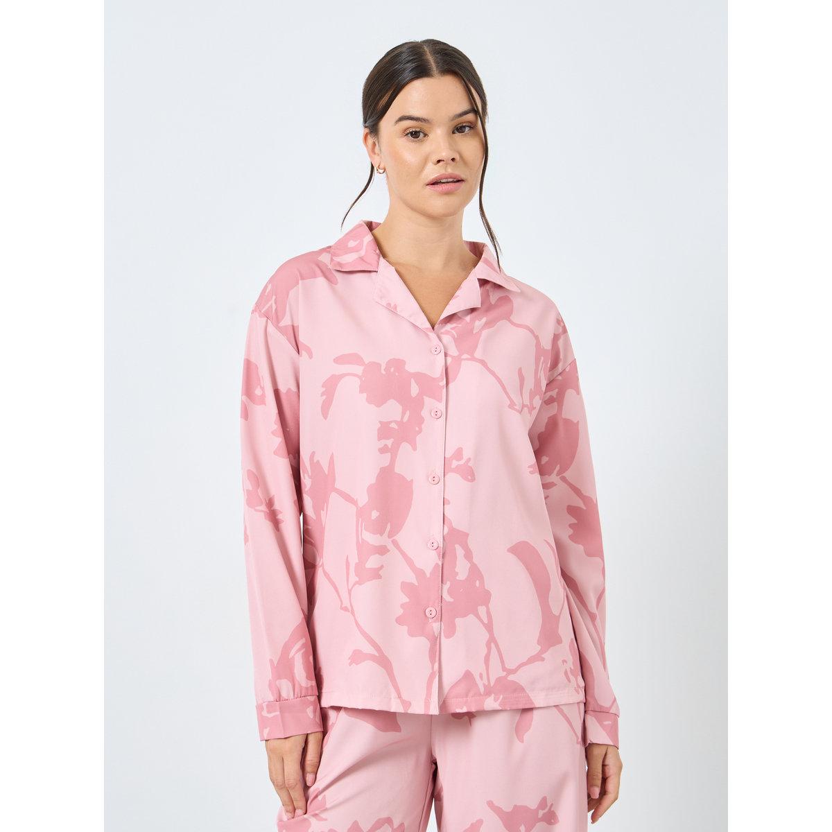 Styli Large Scale Tonal Floral Print Shirt and Pyjama Set-women-clothing-nightwear-pyjamas-longsets-image-3