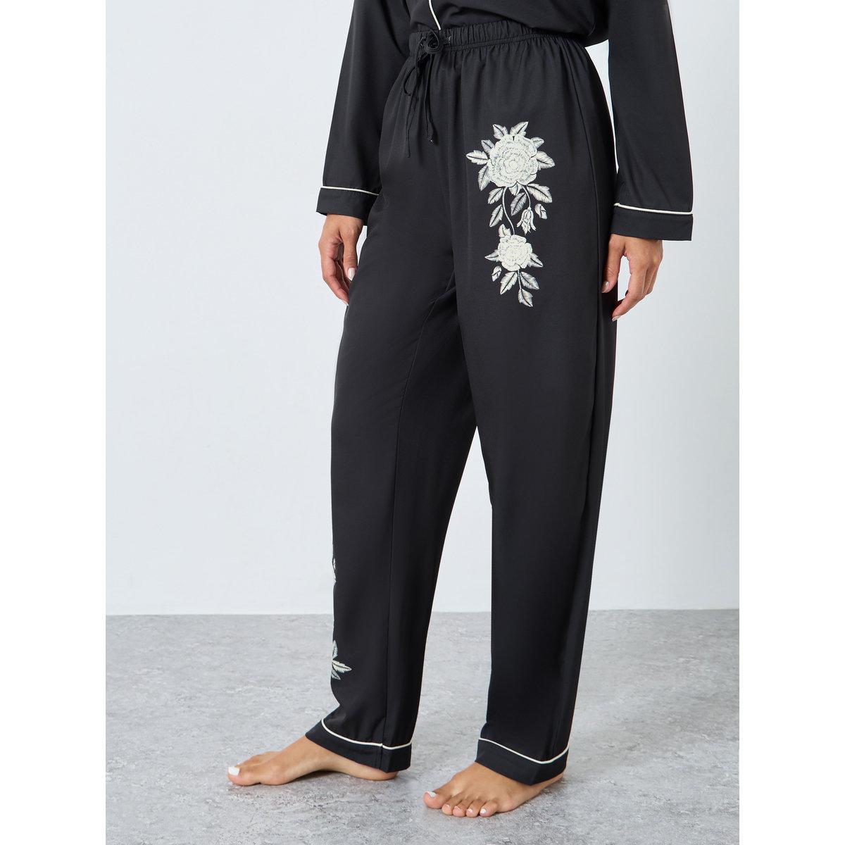Styli Placement Floral Button Through Shirt and Pyjama Set-women-clothing-nightwear-pyjamas-longsets-image-5