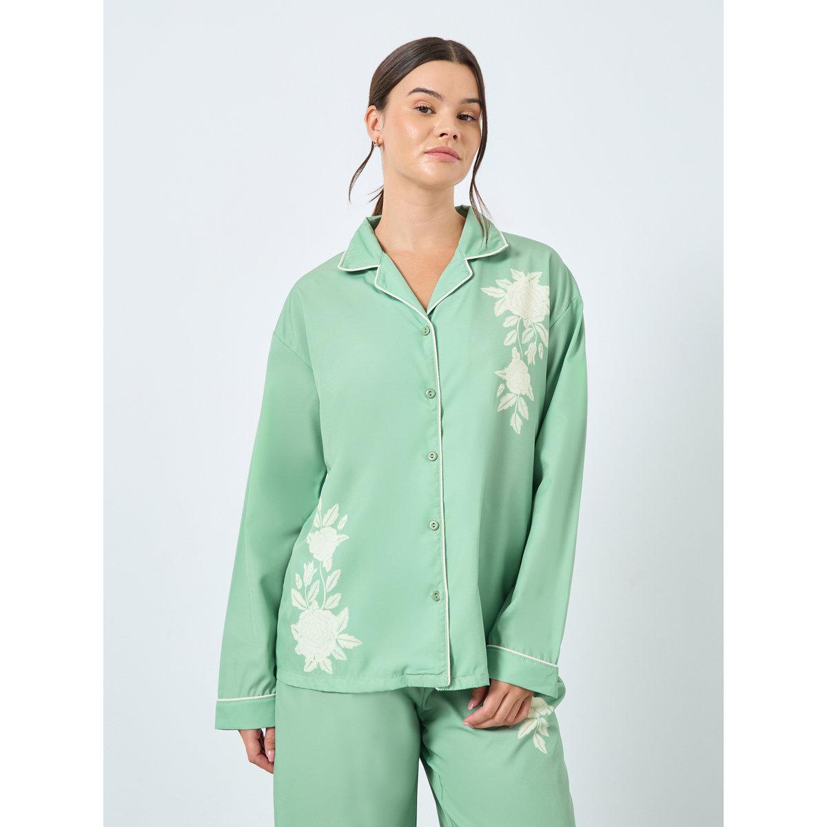 طقم من بنطال بيجاما وبلوزة بطبعة زهور-women-clothing-nightwear-pyjamas-longsets-image-2