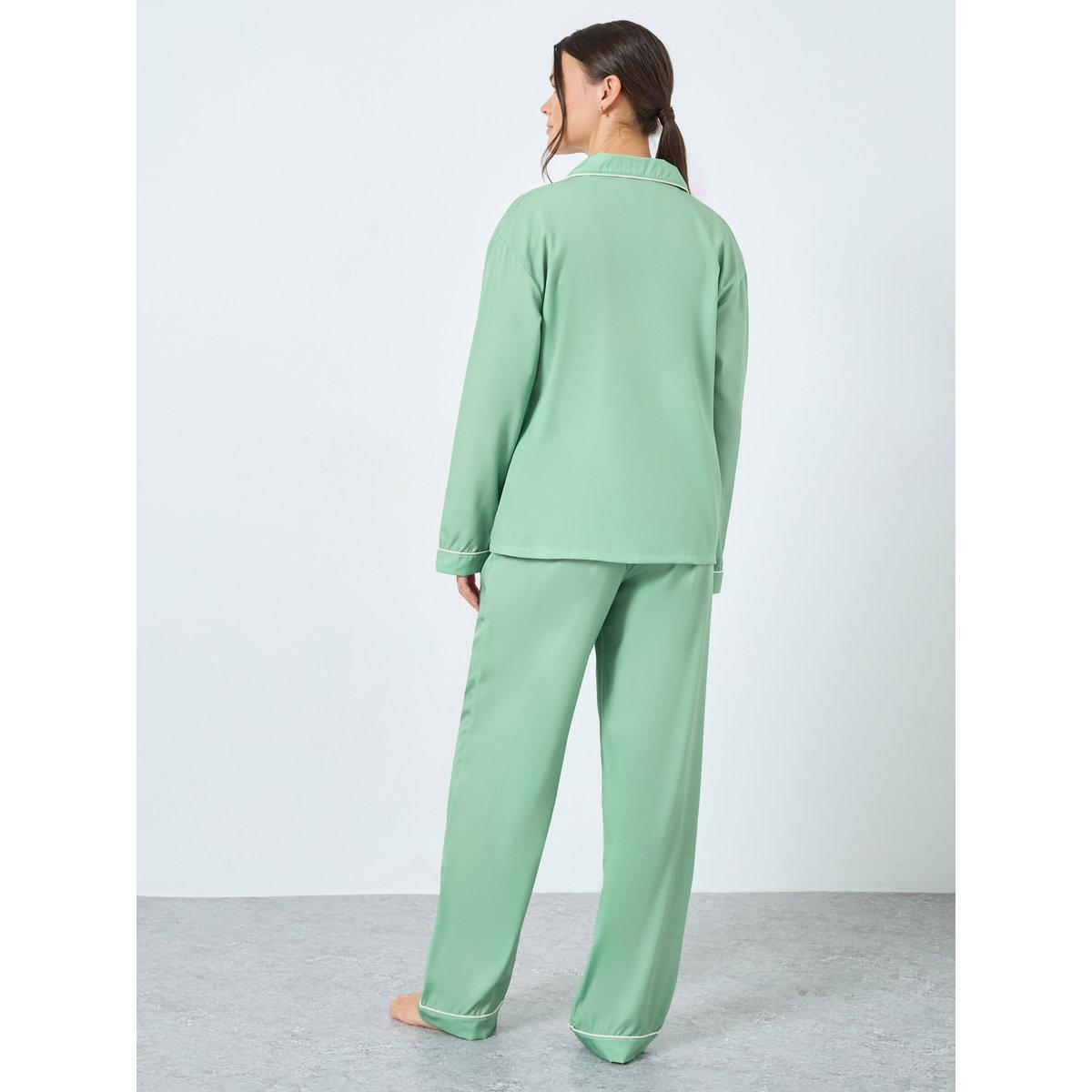 Styli Placement Floral Button Through Shirt and Pyjama Set-women-clothing-nightwear-pyjamas-longsets-image-4