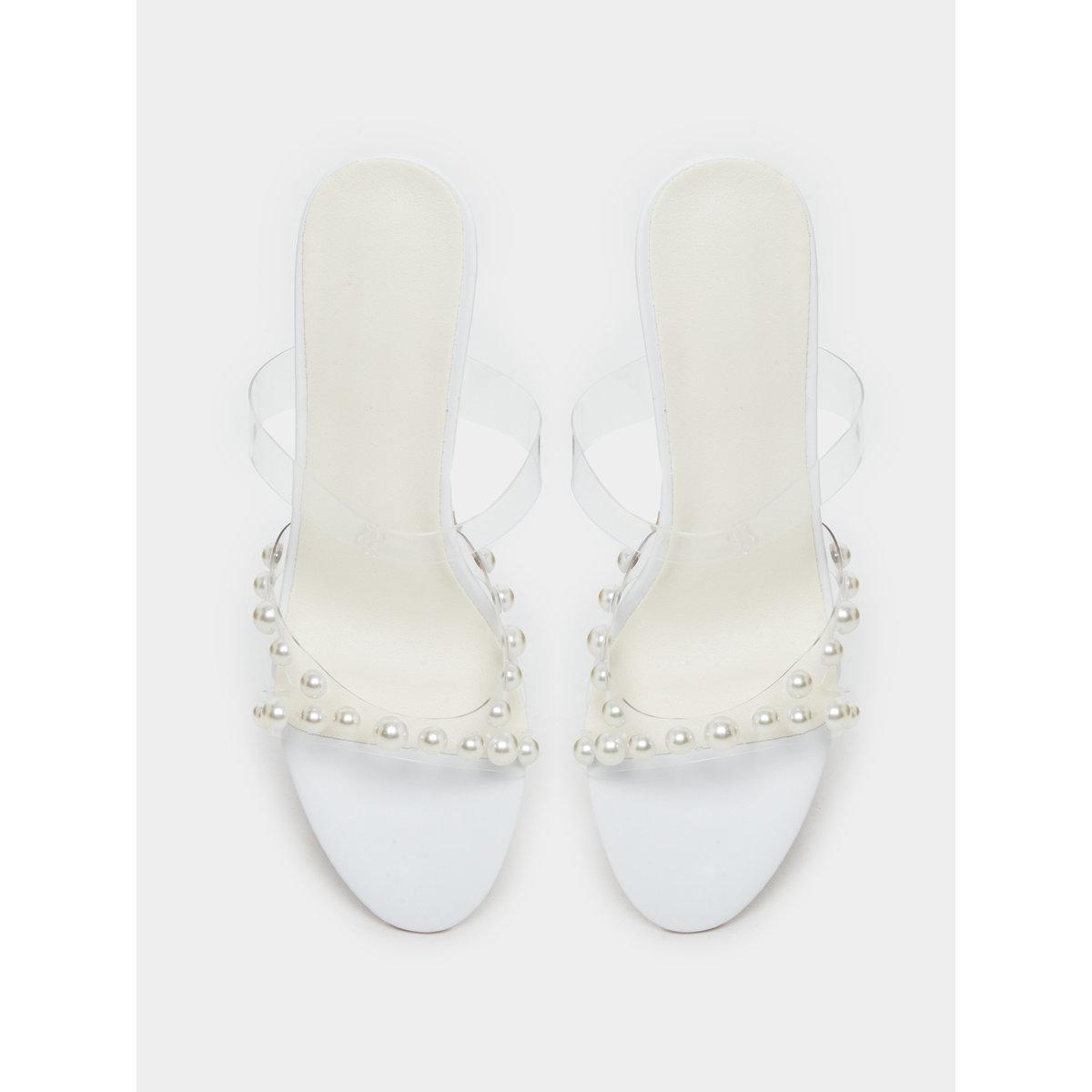 Styli Transparent Strap Faux Pearl Detail Kitten Heel Sandals-women-shoes-heels-image-6