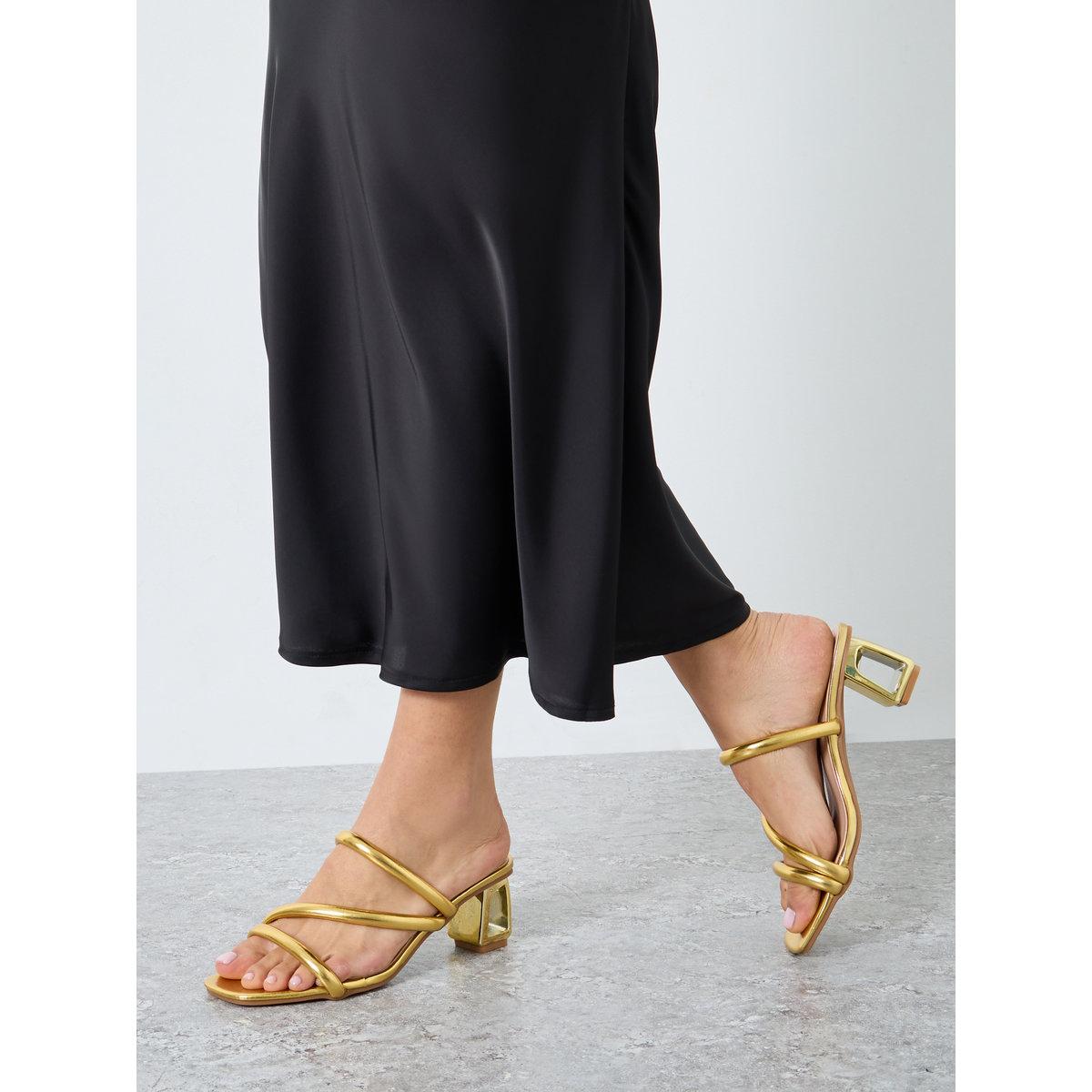 Styli Metallic Strap Block Heel Sandals-women-shoes-heels-image-1