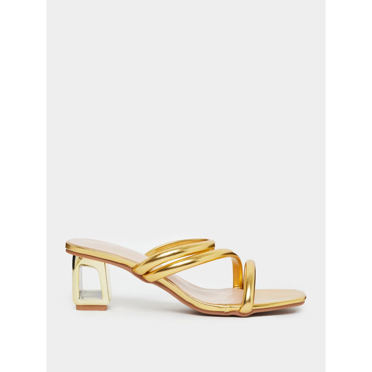 Styli Metallic Strap Block Heel Sandals-women-shoes-heels-image-2