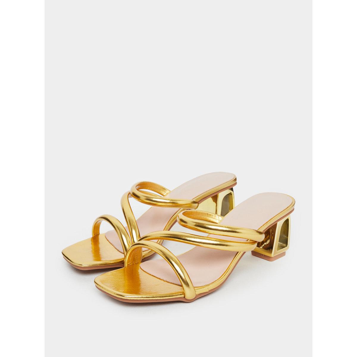 Styli Metallic Strap Block Heel Sandals-women-shoes-heels-image-3