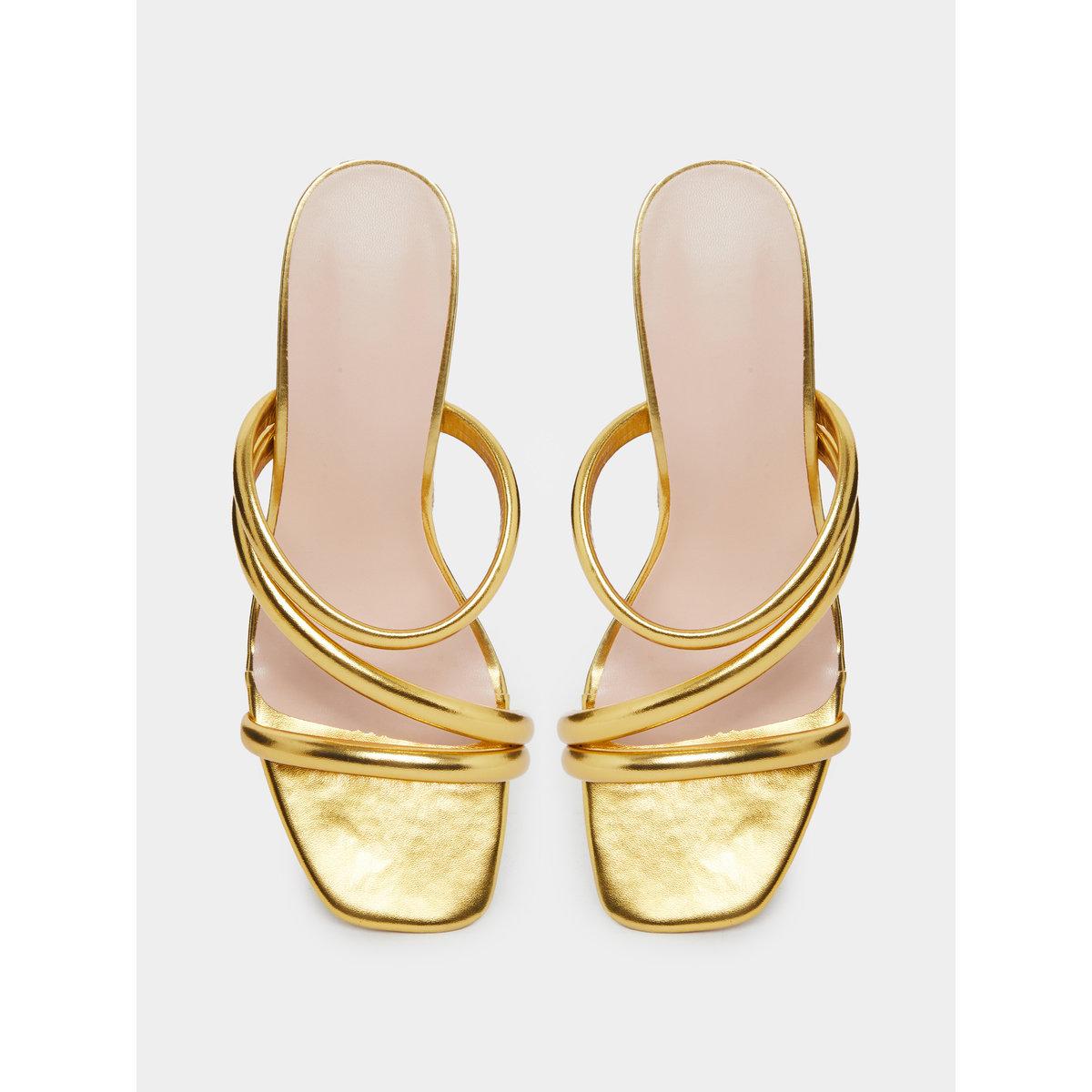 Styli Metallic Strap Block Heel Sandals-women-shoes-heels-image-6