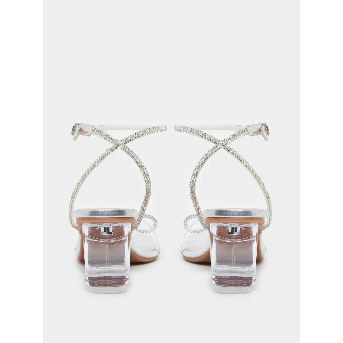 Styli Transparent Strap Embellished Bow Block Heel Sandals-women-shoes-heels-image-4