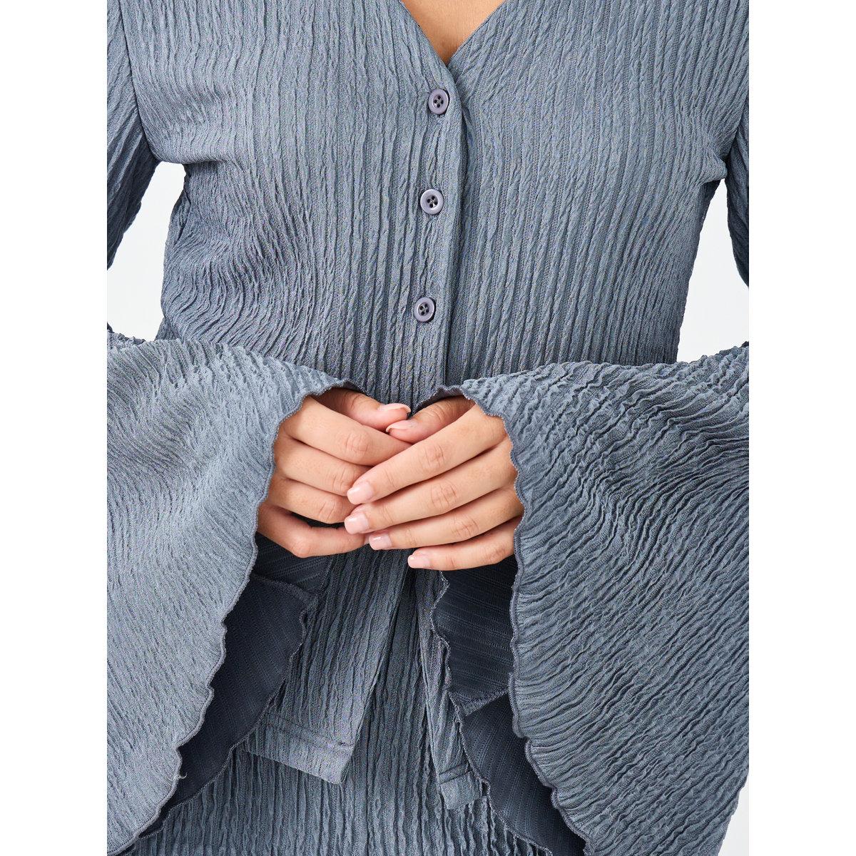 Styli Textured Flared Sleeve Shirt and Pyjama Set-women-clothing-nightwear-pyjamas-longsets-image-3