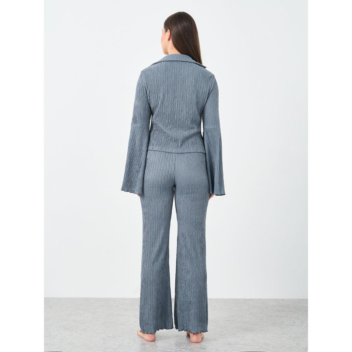 Styli Textured Flared Sleeve Shirt and Pyjama Set-women-clothing-nightwear-pyjamas-longsets-image-4