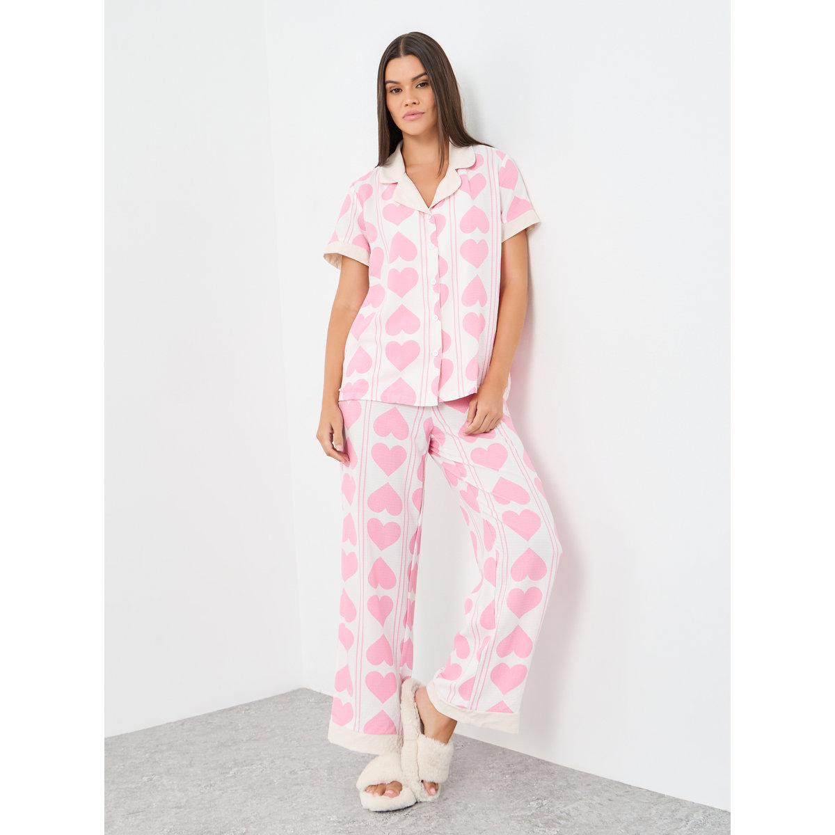 Styli Heart Striped Print Shirt and Pyjama Set-women-clothing-nightwear-pyjamas-longsets-image-1
