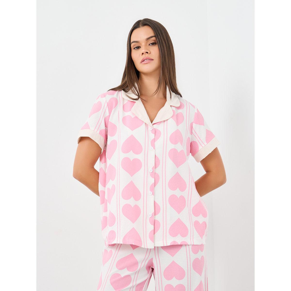 Styli Heart Striped Print Shirt and Pyjama Set-women-clothing-nightwear-pyjamas-longsets-image-2