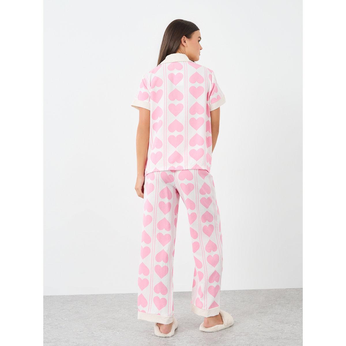 Styli Heart Striped Print Shirt and Pyjama Set-women-clothing-nightwear-pyjamas-longsets-image-4