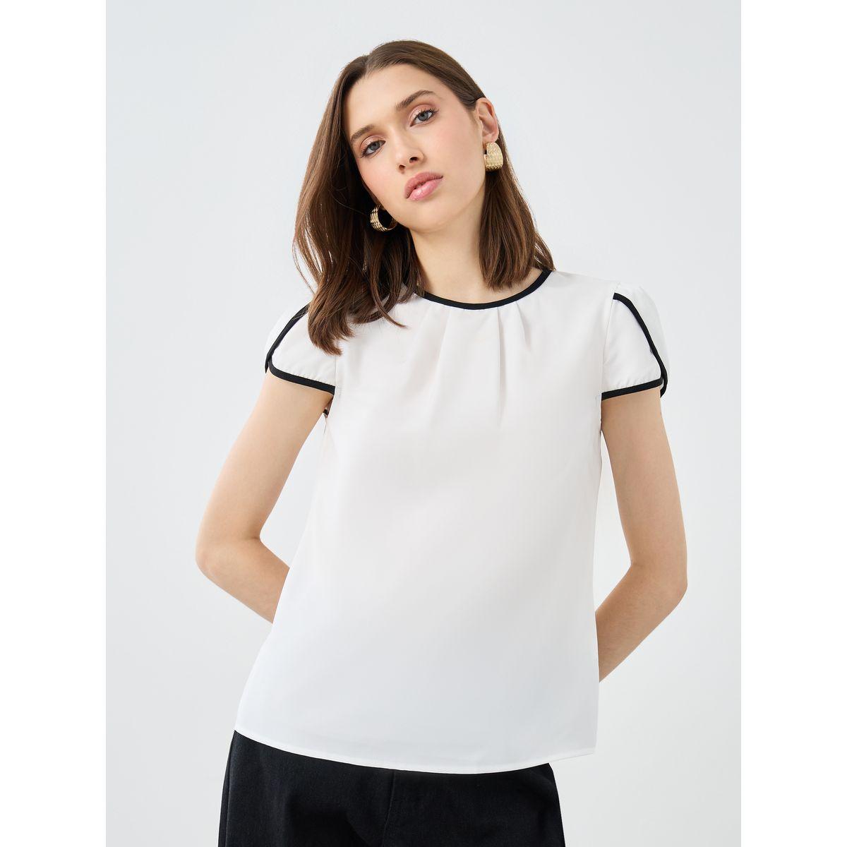 Styli Women White Contrast Trim Blouse-women-clothing-shirtsandblouses-blouses-image-1