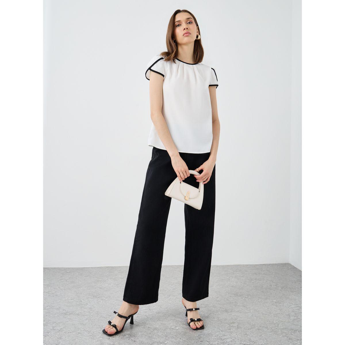 Styli Women White Contrast Trim Blouse-women-clothing-shirtsandblouses-blouses-image-2