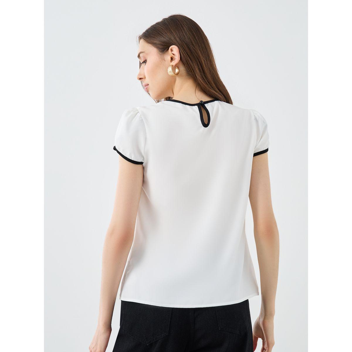 Styli Women White Contrast Trim Blouse-women-clothing-shirtsandblouses-blouses-image-4