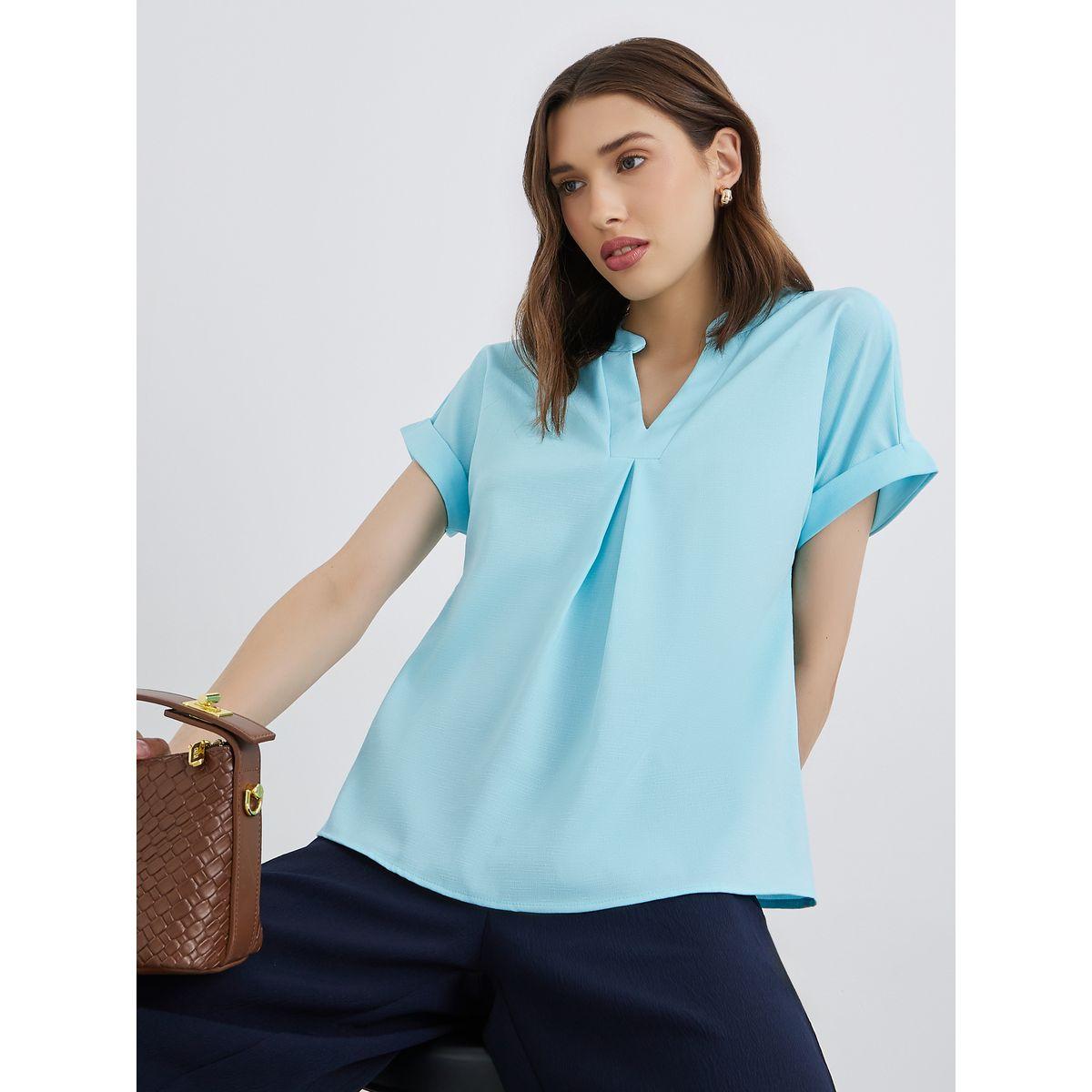 Styli Women Turquoise Solid Blouse-women-clothing-shirtsandblouses-blouses-image-1