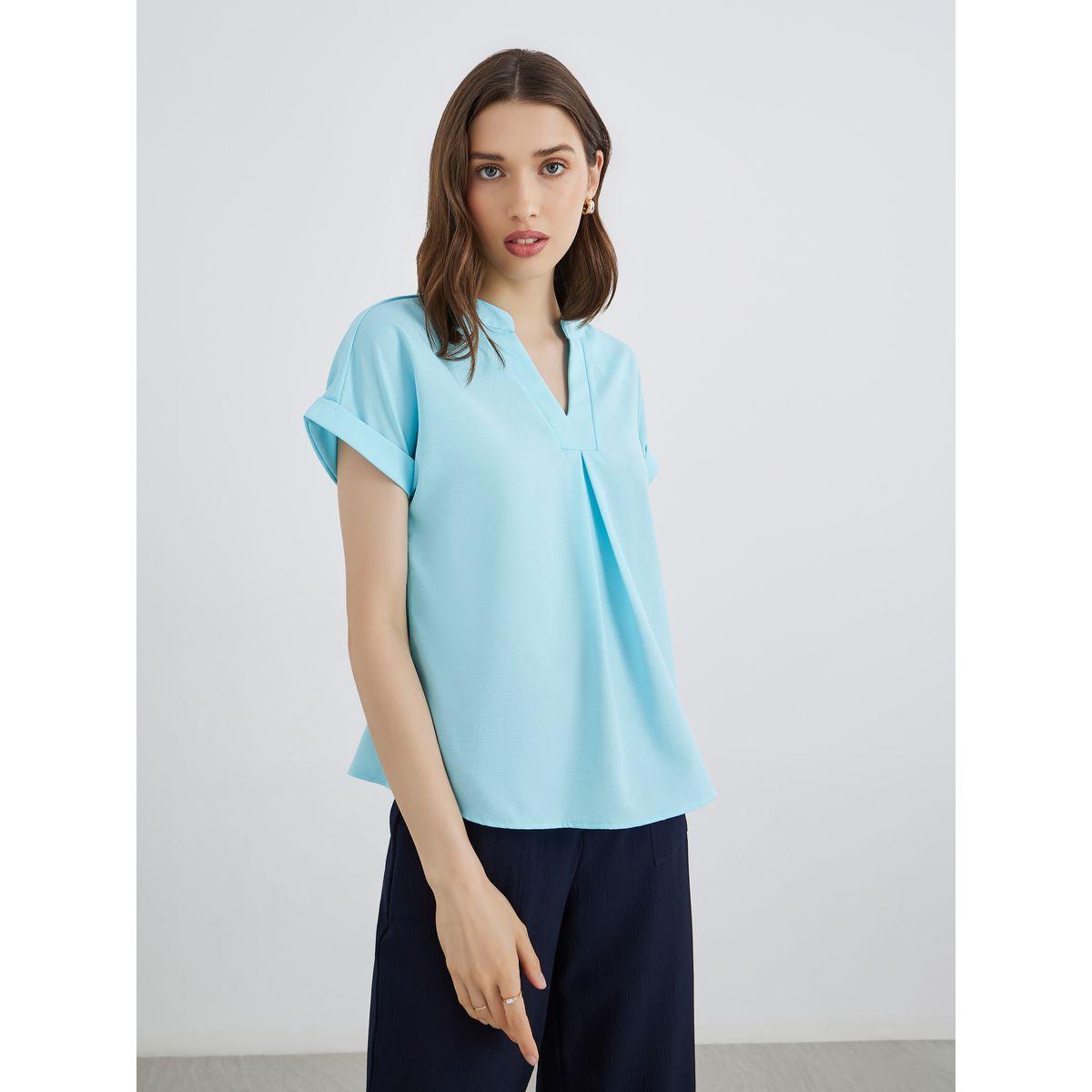 Styli Women Turquoise Solid Blouse-women-clothing-shirtsandblouses-blouses-image-3