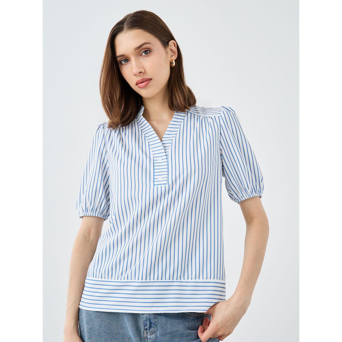 Styli Women Blue Striped Blouse-women-clothing-shirtsandblouses-blouses-image-1
