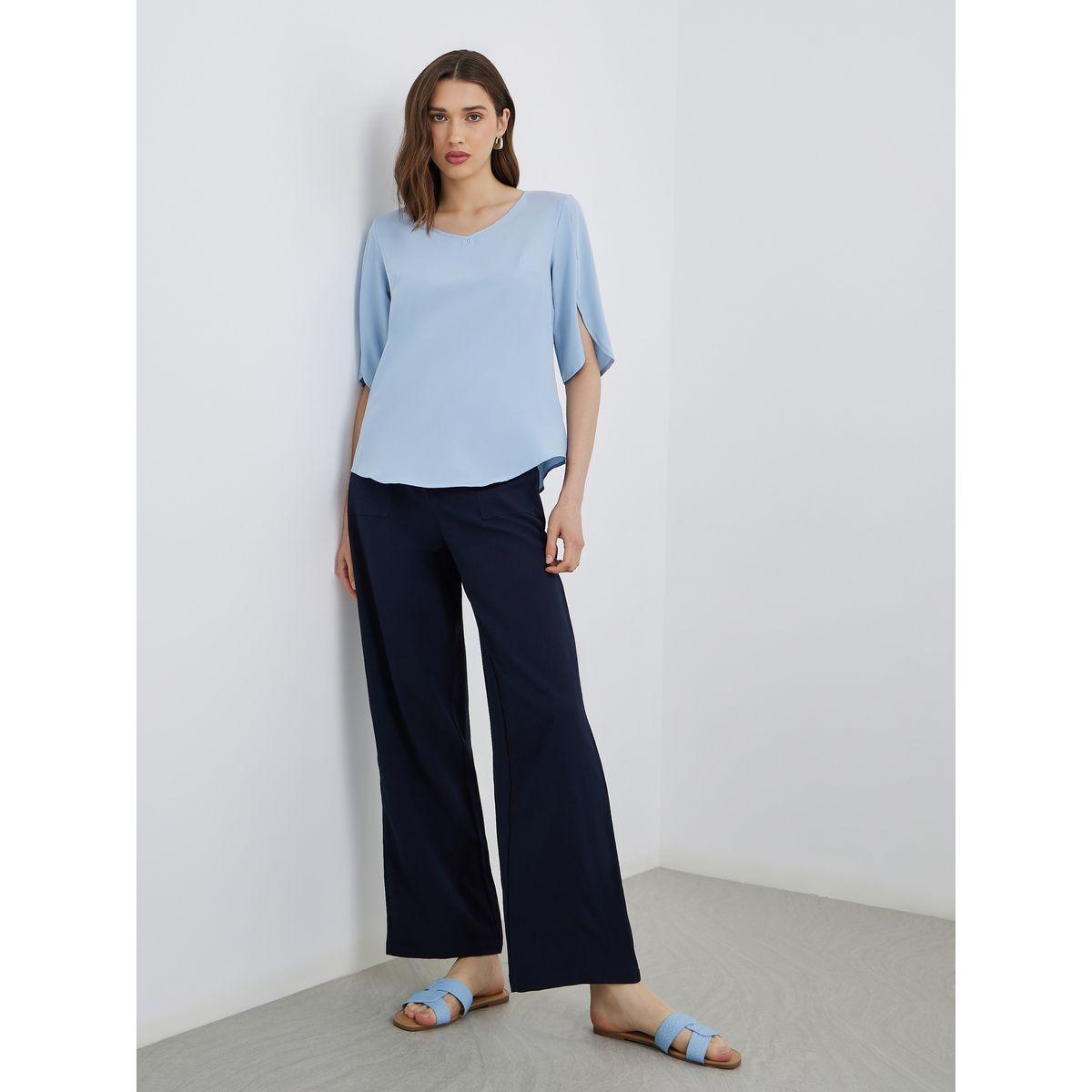 Styli Women Blue Split-Sleeve Blouse-women-clothing-shirtsandblouses-blouses-image-2