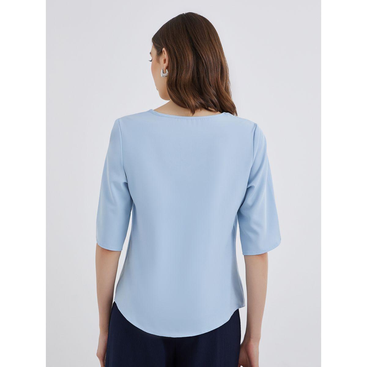Styli Women Blue Split-Sleeve Blouse-women-clothing-shirtsandblouses-blouses-image-4