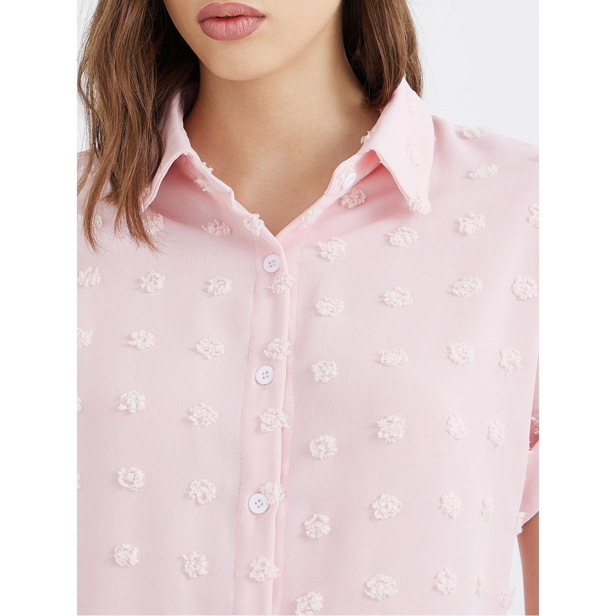 Styli Women Pink Swiss Dot Textured Shirt-women-clothing-shirtsandblouses-shirts-image-5