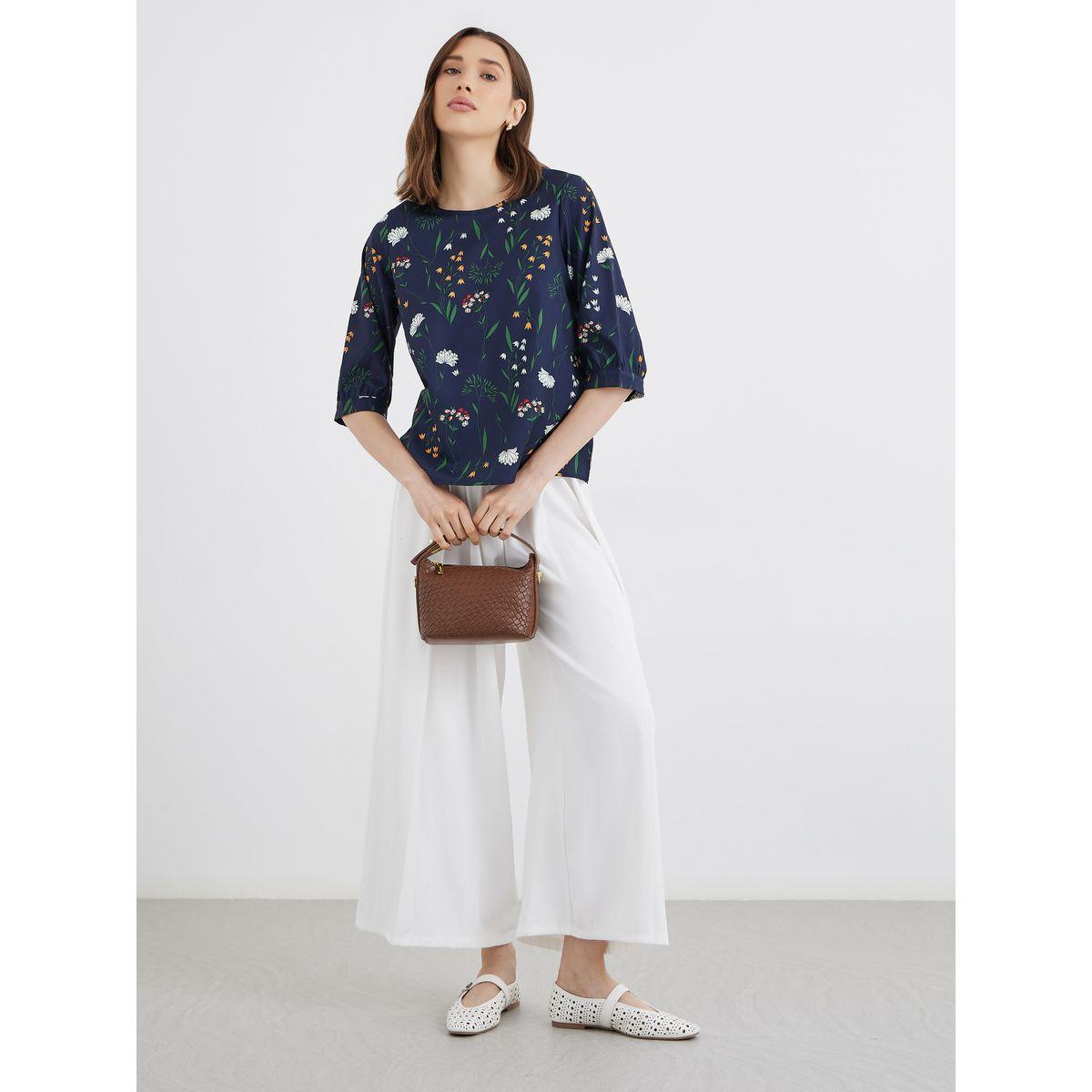 Styli Women Navy Blue Floral Print Top-women-clothing-shirtsandblouses-blouses-image-2