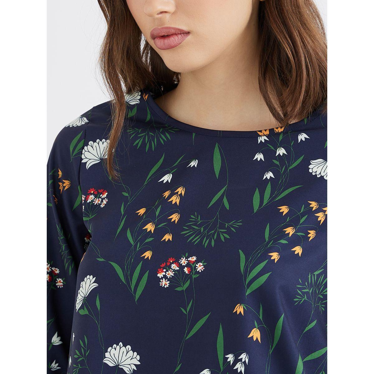 Styli Women Navy Blue Floral Print Top-women-clothing-shirtsandblouses-blouses-image-3
