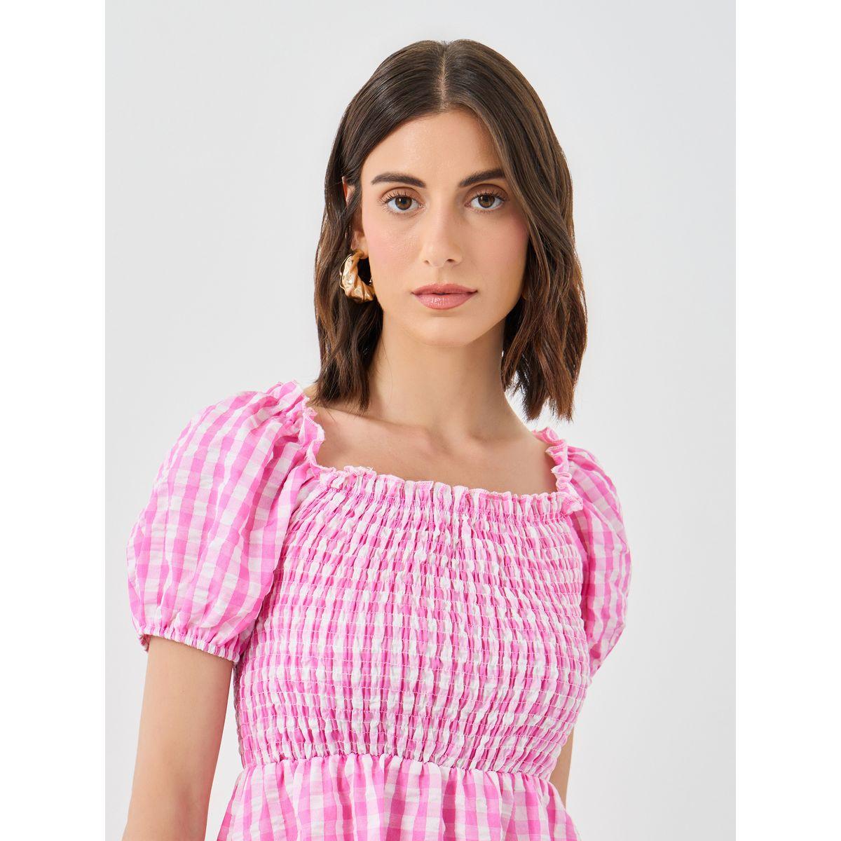 فستان ميدي بطبعة مربعات جنجهام-women-clothing-dresses-image-4