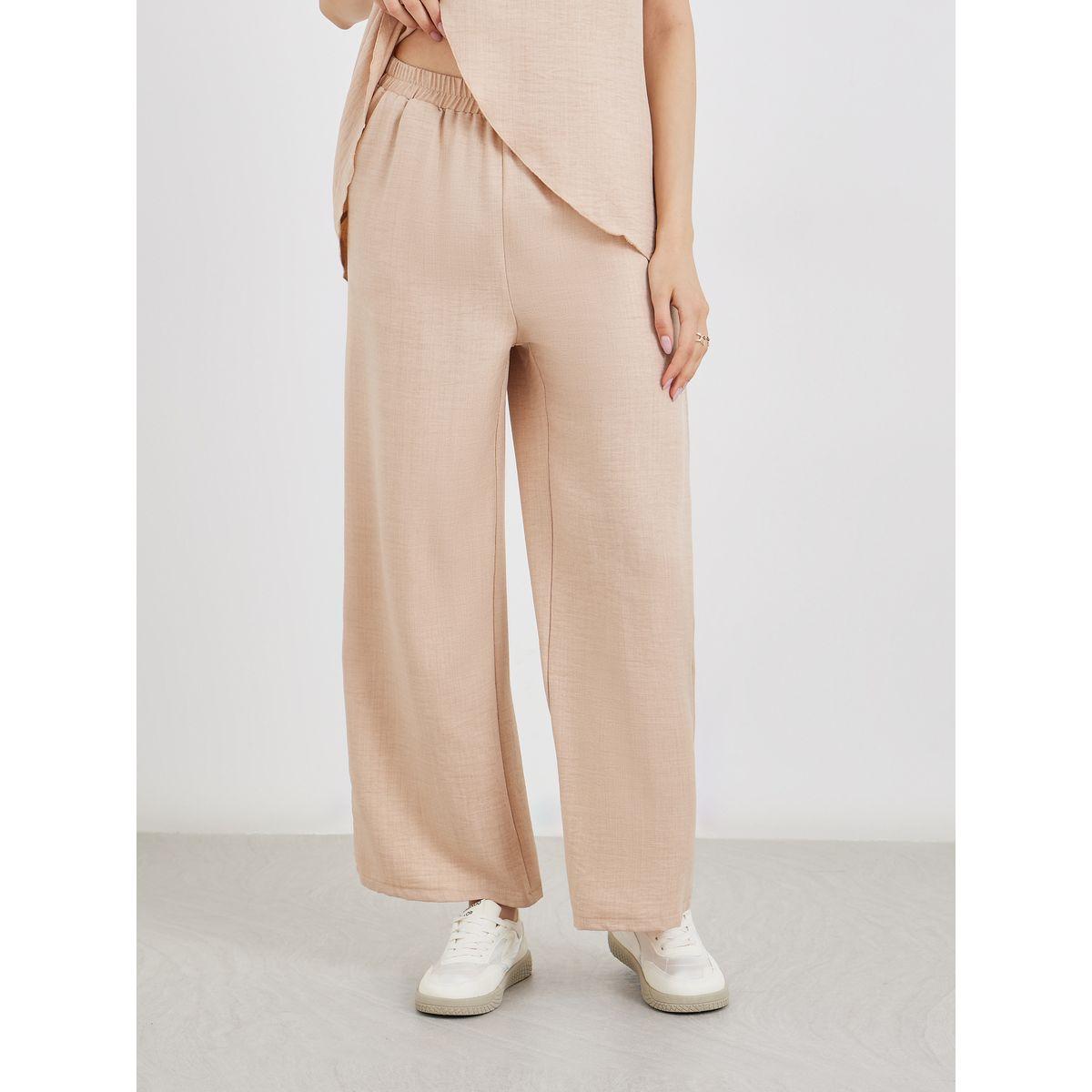 Styli Women Beige Wrap Top and Pants Co-Ords-women-clothing-coordsets-image-4