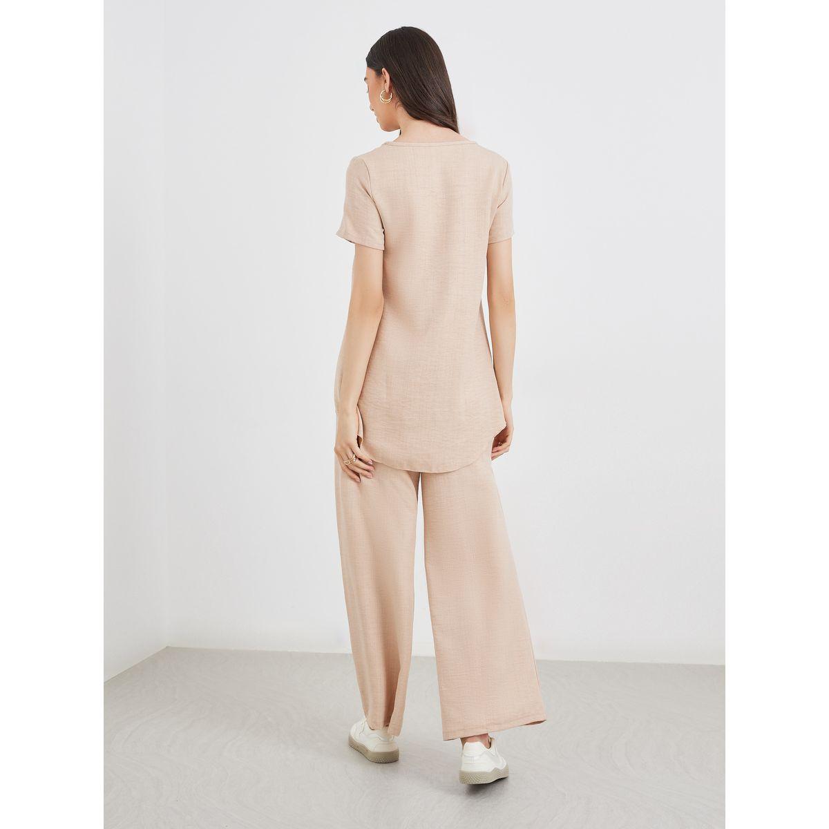 Styli Women Beige Wrap Top and Pants Co-Ords-women-clothing-coordsets-image-5