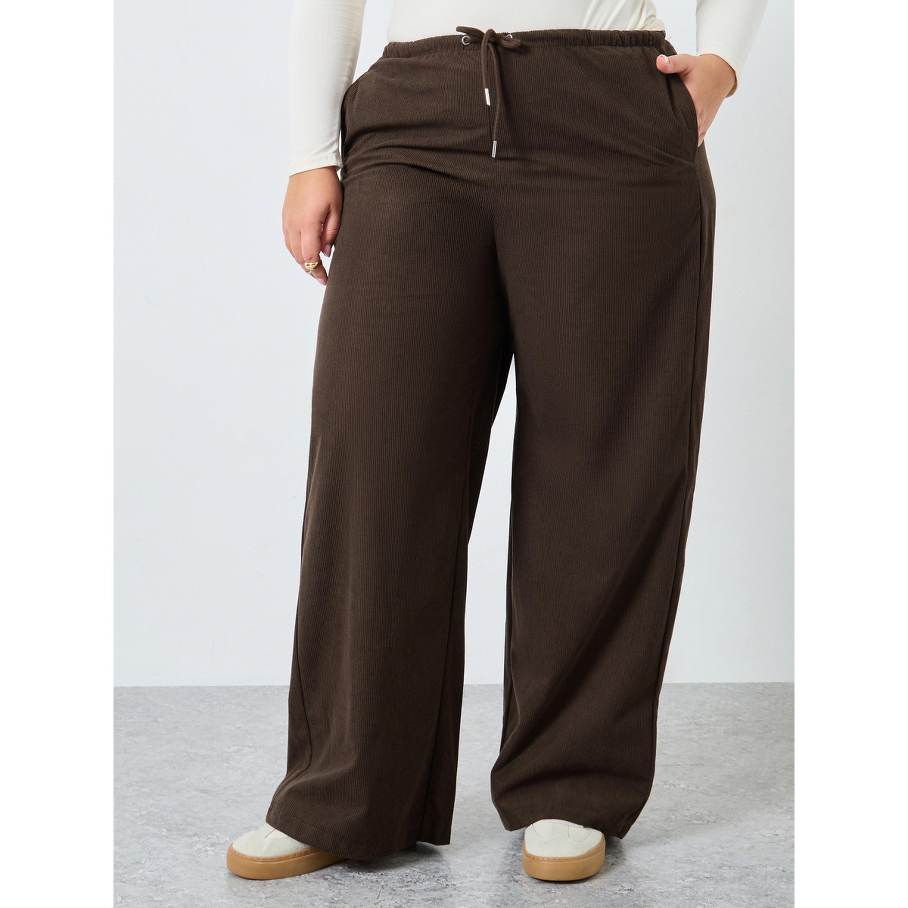 Styli Plus Size Women Brown Wide Leg Trousers-women-clothing-bottoms-joggers-image-1