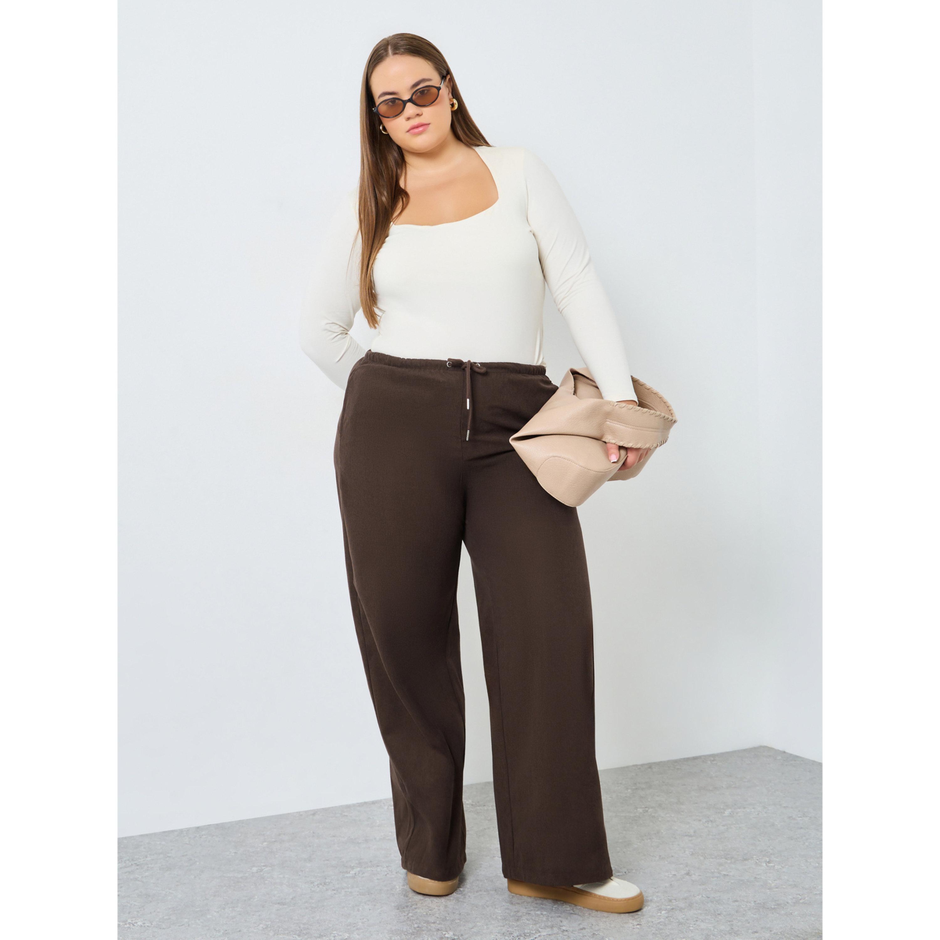 Styli Plus Size Women Brown Wide Leg Trousers-women-clothing-bottoms-joggers-image-2