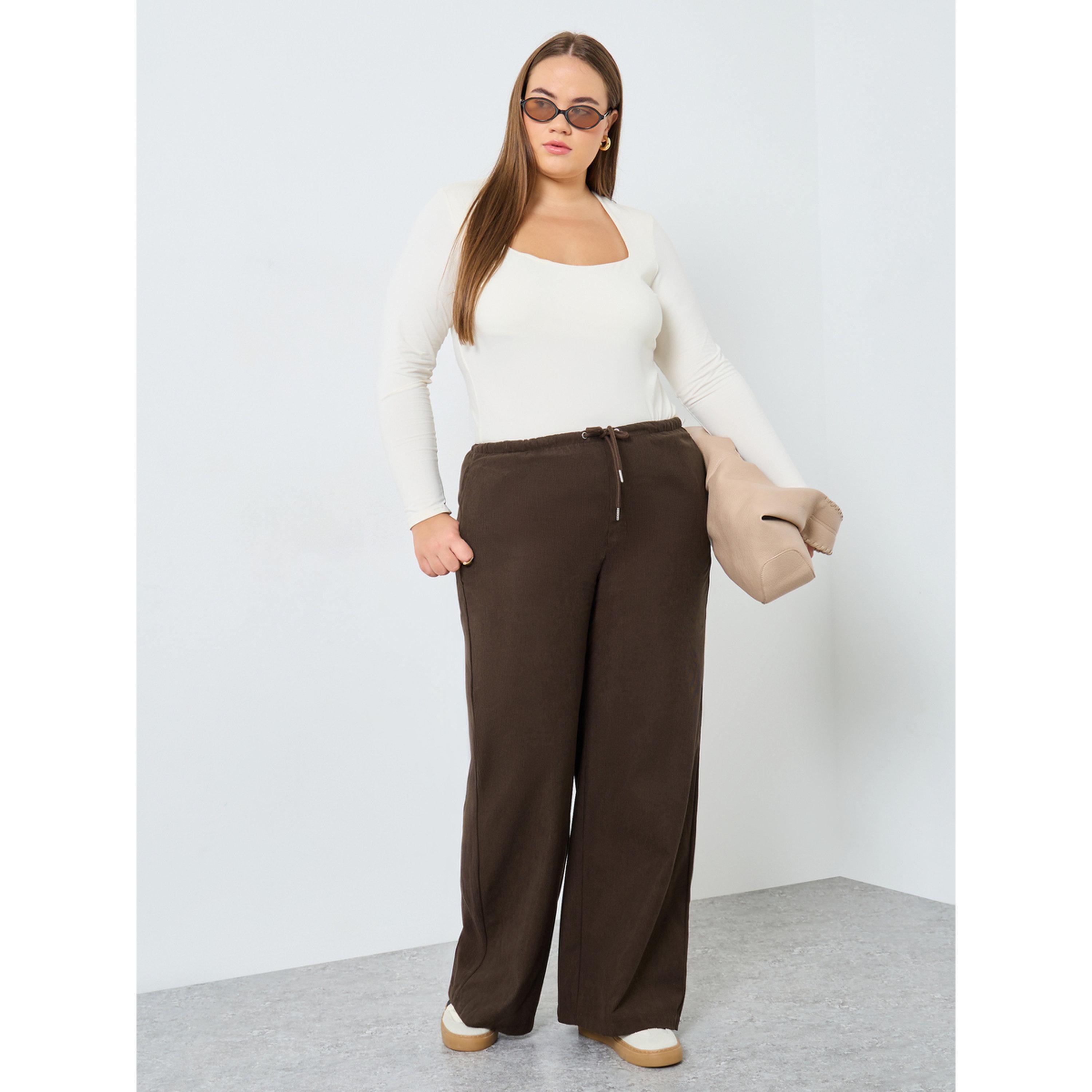 Styli Plus Size Women Brown Wide Leg Trousers-women-clothing-bottoms-joggers-image-3
