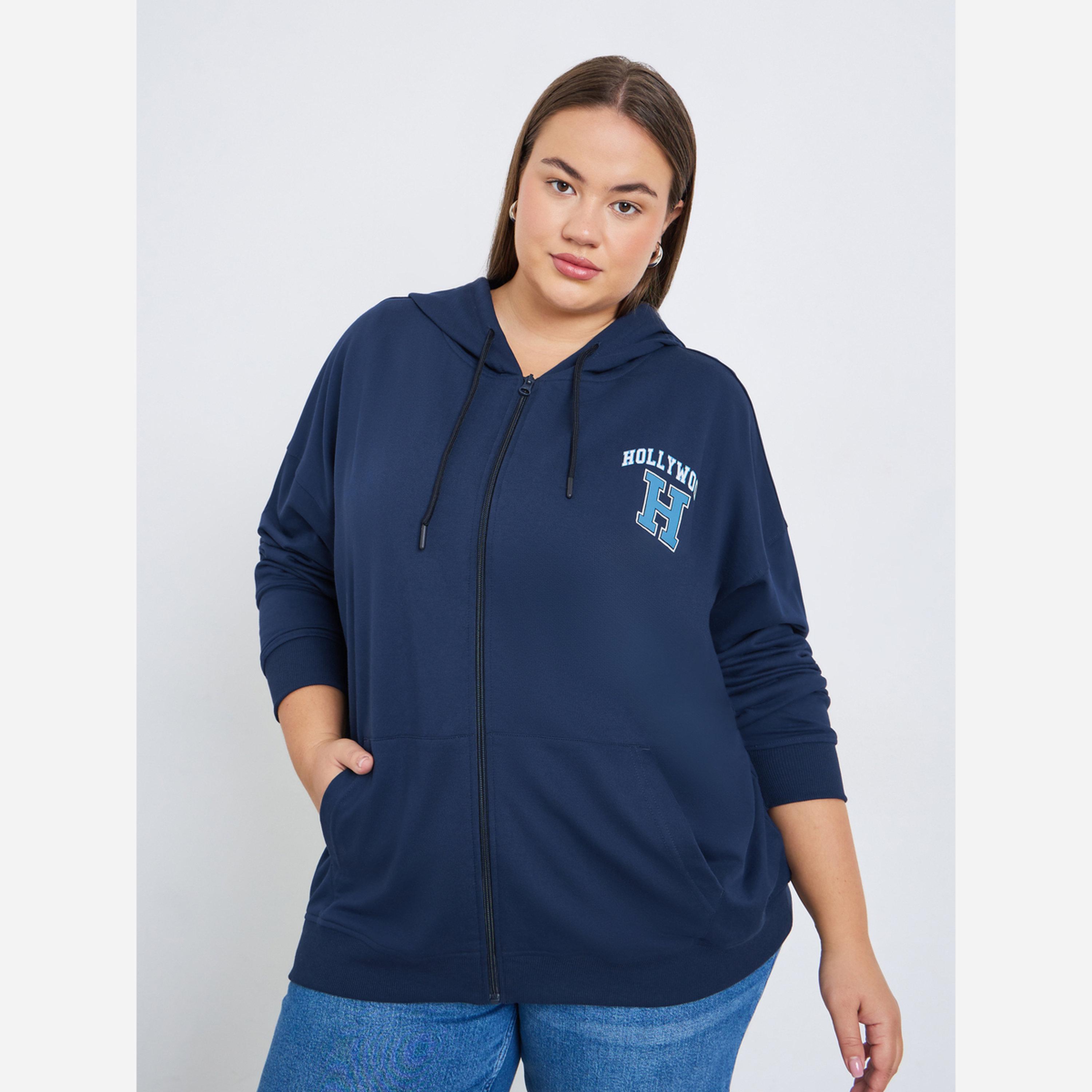Styli Plus Size Navy Blue Graphic Printed Hoodie-women-clothing-hoodiesandsweatshirts-hoodies-image-1